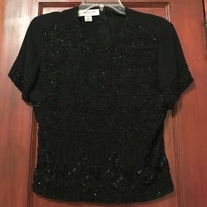 Anne Klein II Petite black beaded silk shirt